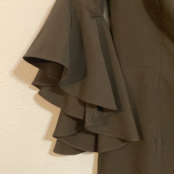 Milly Womens Size 10 Italian Cady Selena Slit Dress Black Midi Bell Sleeve NWT - Picture 5 of 16